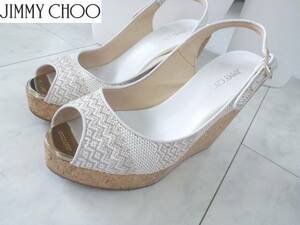 8.9万 Jimmy Choo　ジミーチュウ　★白×ベージュ　ウェッジソール　サンダル　38　　24くらい