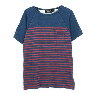 【極上品】DOUBLE RL RRL RALPH LAUREN Tシャツ S ボーダー ラグラン インディゴ ラルフローレン ダブルアールエル