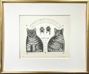 【FCP】 真作保証 小沢純 限定銅版画20x24.5cm 「TABBY CAT」 猫をモチーフとした作品を多く手掛ける画家