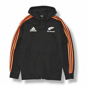 ★美品 アディダス オールブラックス adidas ALL BLACKS ジップ パーカー O ブラック 裏 パイル スエット ラグビー ニュージーランド代表★