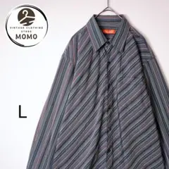 柄シャツ ストライプ 羽織り コシノジュンコ カラフル 長袖 マルチカラー 古着