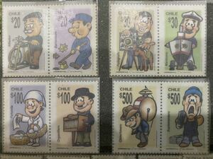 外国切手 チリ 職業２種連刷×５種