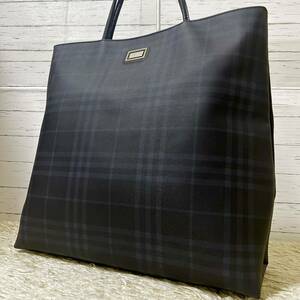 【美品】BURBERRY バーバリー ノバチェック トートバッグ ビジネスバッグ A4収納可 肩掛け 通勤通学 ネイビー メンズ レディース