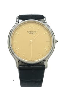 SEIKO◆CREDOR/クォーツ腕時計/アナログ/レザー/GLD/BLK/8J81-6A30