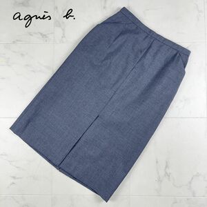 美品 agnes b. アニエスべー ウールタイトスカート バックジップ 前後スリット 膝丈 裏地あり グレー サイズ38*HC1028