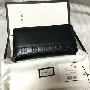 １円～ 美品 GUCCI グッチ 長財布 ラウンドファスナー ミストラル グッチシマ 黒 408839 GG柄 IW401AA03GCC_A