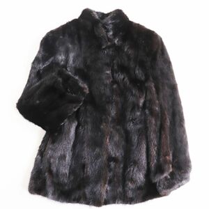 毛並み美品●MINK ミンク 本毛皮ショートコート ジャケット ブラック（ダークブラウンに近い） 13号 毛質艶やか・柔らか◎