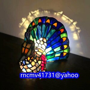稀少品◆芸術 ステンドランプ ステンドグラス クジャク 室内装飾 照明 ティファニー デスクライト