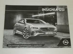 【カタログのみ】オペル　インシグニア　INSIGNIA GSI　プライス＆データカタログ　2019.11