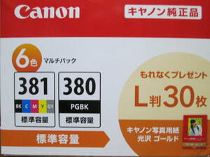 ６色マルチパック　ＢＣＩ-３８１＋３８０　光沢ゴールドＬ判３０枚付き　Ｃａｎｏｎ純正品