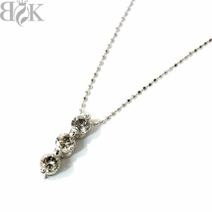 美品 K18WG デザインネックレス 3Pダイヤ ホワイトゴールド 全長約42.0cm 0.5ct 総重量約2.0g 超音波洗浄済み 〓