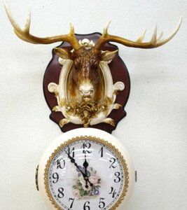 特価！　モダンアンティーク調　ロココ調　鹿の置物型　壁掛け時計　鹿の壁掛け時計　鹿の置物
