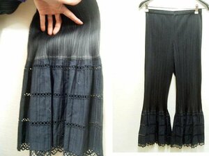 ●即決[4]未使用品 PLEATS PLEASE 03SS レース切替 ベルボトム ブーツカット フレア パンツ プリーツプリーズ ISSEY MIYAKE■B45