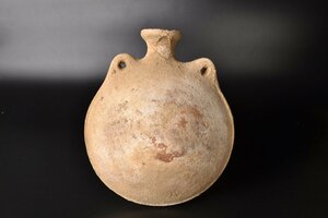 【 古代オリエント　双耳編壷　水筒　イスラム陶器　】