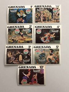外国切手 グレナダ 1980年 ディズニー 白雪姫 小人切手 7枚セット 【未使用】