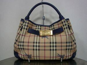 1円～/BURBERRY/バーバリー/PVC/レザー/2way/ノバチェック/ショルダーバッグ・トートバッグ・ハンドバッグ/ブルー/青