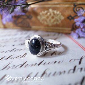 【夜空に光る星のように】ヴィンテージ イギリス シルバー 925 リング 銀 指輪 ブルー◆◆Vintage Silver Ring Deep Blue Glass Cabochon◆