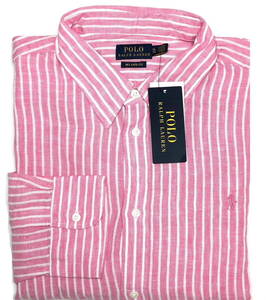 【新品】ラルフローレン ■ リネンシャツ ■ XL ■ 麻 ピンクストライプ POLO RALPH LAUREN 正規品