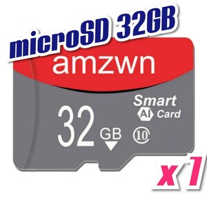 【送料無料】マイクロSDカード 32GB 1枚 class10 1個 microSD microSDHC マイクロSD メモリ AMZWN RED-GRAY 