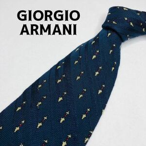 ARMANI アルマーニ　ネクタイ　ネイビーストライプ総柄　高級シルク100%
