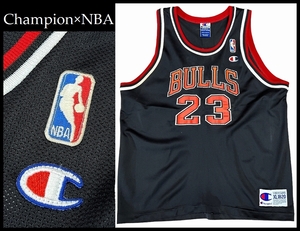 送料無 XL Champion チャンピオン × NBA CHCAGO BULLS シカゴブルズ 23 マイケルジョーダン ゲーム シャツ ユニフォーム タンクトップ 黒