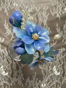 ハンドメイド ヘアアクセサリー かんざし 95 ブルー のお花