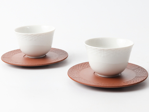 マイセン 茶碗＆茶托 2セット 1986 白磁カップ 90ml 炻器受け皿 煎茶碗 美品
