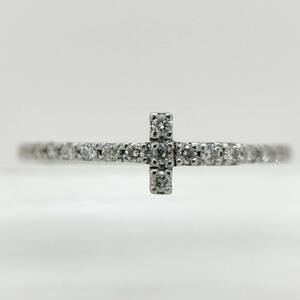 [新品同様]プラチナPt900天然ダイヤモンドリング 指輪日本製クロスデザイン