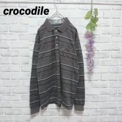 【crocodile】(M) 長袖 シャツ ボーダー 薄手 ポロシャツ ロゴ