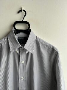 【美品】Polo Ralph Lauren シャツ メンズ 39-82 ストライプ 白×黒 綿100% ポロ ラルフローレン