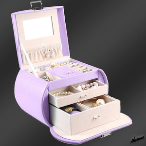 ◆お洒落なバッグのようなデザイン◆ パープル ジュエリーボックス PUレザー 3段スペース アクセサリー インテリア 上品 宝石箱