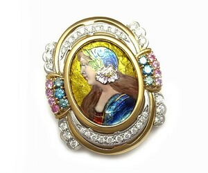 【緑屋質屋】梶　光夫　エマーユブローチ　D1.75ct　S0.57ct【中古】