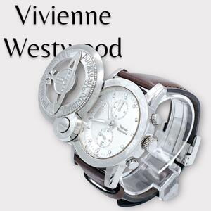 【美品 廃盤 入手困難】 Vivienne Westwood CAGE スライド クロノグラフ ヴィヴィアンウエストウッド レザーバンド 腕時計 レディース
