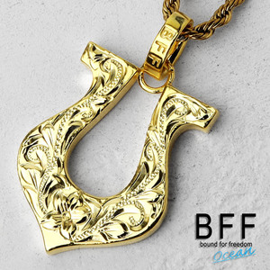 BFF ブランド ホースシューネックレス シルバー925 ゴールド 18K GP 金色 馬蹄 手彫り (45cmチェーン)