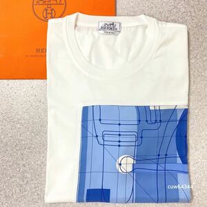 国内正規品 極美品 XXL 2020ss Hermes エルメス コットン/シルク Tシャツ デカドレ JERSEY ET SOIE DECADRE 白 ホワイト レシート