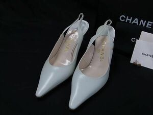 1円 ■極美品■ CHANEL シャネル ココマーク レザー パンプス ヒール 表記サイズ36 1/2(約23.5cm) 靴 シューズ ライトブルー系 FC4136