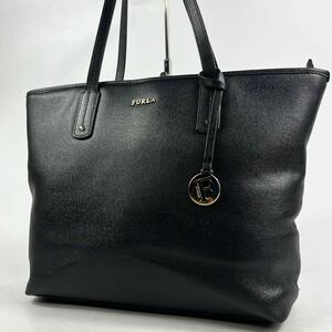 1円〜【美品■定価10万】 FURLA フルラ ロゴ A4収納 ビジネスバッグ ブリーフケース トートバッグ メンズ ブラック 黒 肩掛け レザー