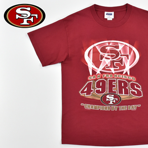 送料300円│CSA ★ サンフランシスコ 49ers 1999 NFLP ヴィンテージ アメフト プリント Tシャツ 半袖 赤 メンズ L