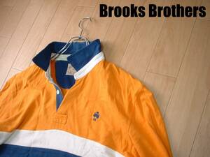 大人気BROOKS BROTHERSワンポイント刺繍入りラガーシャツXLビッグシルエット正規ブルックスブラザーズVintageヴィンテージ90sマスタード