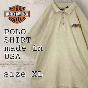 アメリカ製ハーレーダビッドソン ポロシャツ ベージュUSA規格メンズXLサイズ