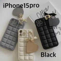 【ラスト2】iPhone15pro　携帯ケース　韓国　カジュアル　ハート　黒