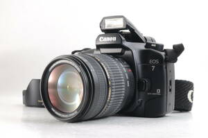 動作品 キャノン Canon EOS 7 イオス レンズ TAMRON 28-300mm f3.5-6.3 XR Di LD AF 一眼レフ フィルムカメラ フード付 管GG2922