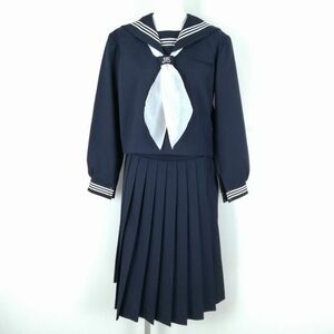 1円 セーラー服 スカート スカーフ 上下3点セット 170 大きいサイズ 冬物 白3本線 女子 学生服 中学 高校 紺 制服 中古 ランクC NA4539