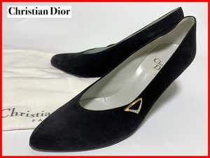 即決 Christian Dior クリスチャンディオール 6.5≒23.5cm パンプス 保存袋 黒 ブラック スエード レディース jtl