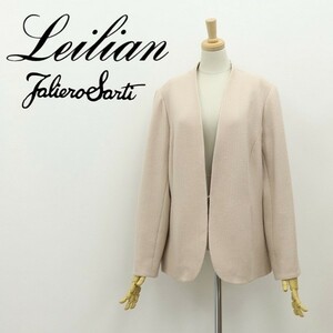 ◆Leilian レリアン×ファリエロ サルティ ウール ツイード ノーカラー ジャケット ピンクベージュ 13+ 大きいサイズ