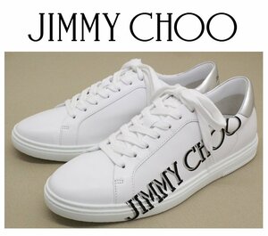 12万新品◆41=26cm◆JIMMY CHOOジミーチュウ◆KAI/F ラメロゴ入り白レザースニーカー 1円