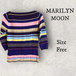 8a197 MARILYN MOON レディース　ストライプニット　ビジュー付き