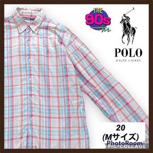 ラルフローレン 長袖シャツ M メンズ ボタンシャツ 古着 パステルカラー 格子 Ralph Lauren ボタンダウンシャツ ワイシャツ カッター 90s