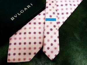 ★並品★4R01464【BVLGARI】ブルガリ「花 小花 デザイン 柄」最高級セッテピエゲ ネクタイ