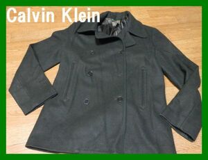 1999円Calvin Klein ウールメルトン Pコート 黒・USA製